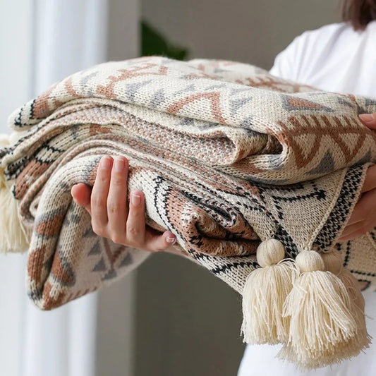 Soft Tassel  Plaid Knitted Blankets - neighborhoodonlinemall